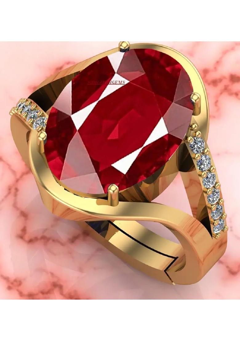 SIDHGEMS 6.25 Ratti 5.00 Carat Natural Ruby Stone Manik Ring Brass Ruby, Ruby Gold Plated Ring - Indya