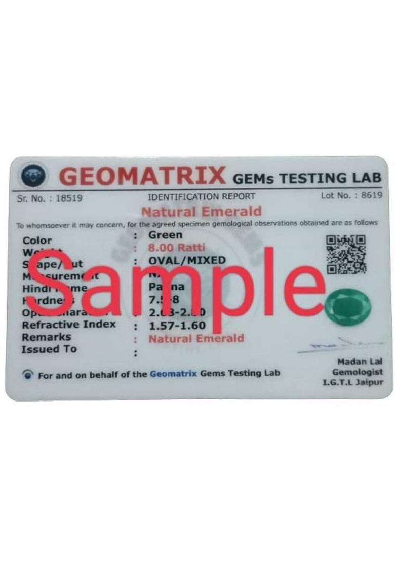 9.25 Ratti Created Emerald Panna Gemstone Adjustable Ring for Men