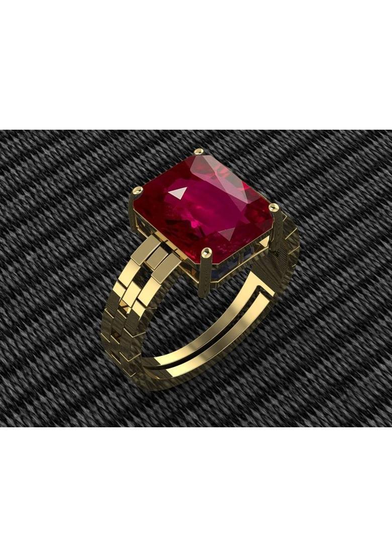 Natural Ruby stone ring for man and women 7.50 ratti A+ Brass Ruby Gold Plated Ring - Indya
