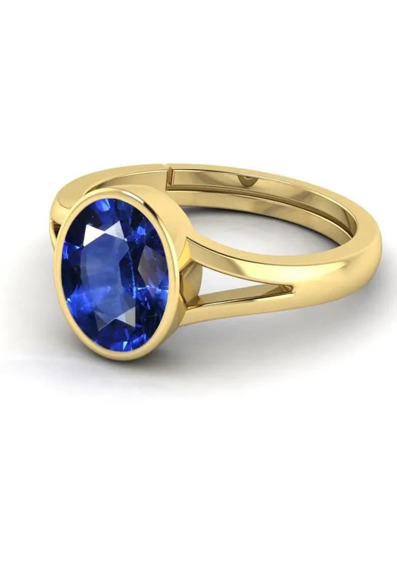 7.25 Ratti 6.72 Carat Neelam Ring Blue Sapphire Adjustable Ring for Men & Women Brass Sapphire Rhodium Plated Ring - Indya