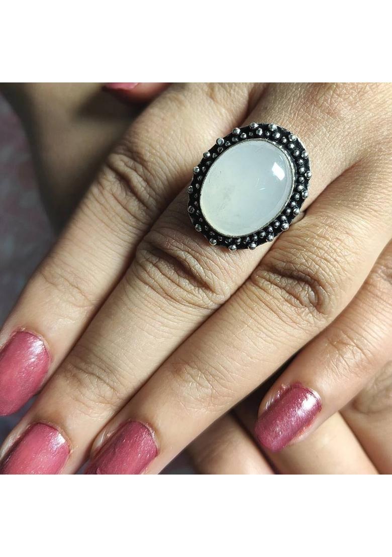 BHAGYA G Adjustable Rose Quartz Gemstone Ring for Women Men Crystal, Stone Quartz Ring - Indya