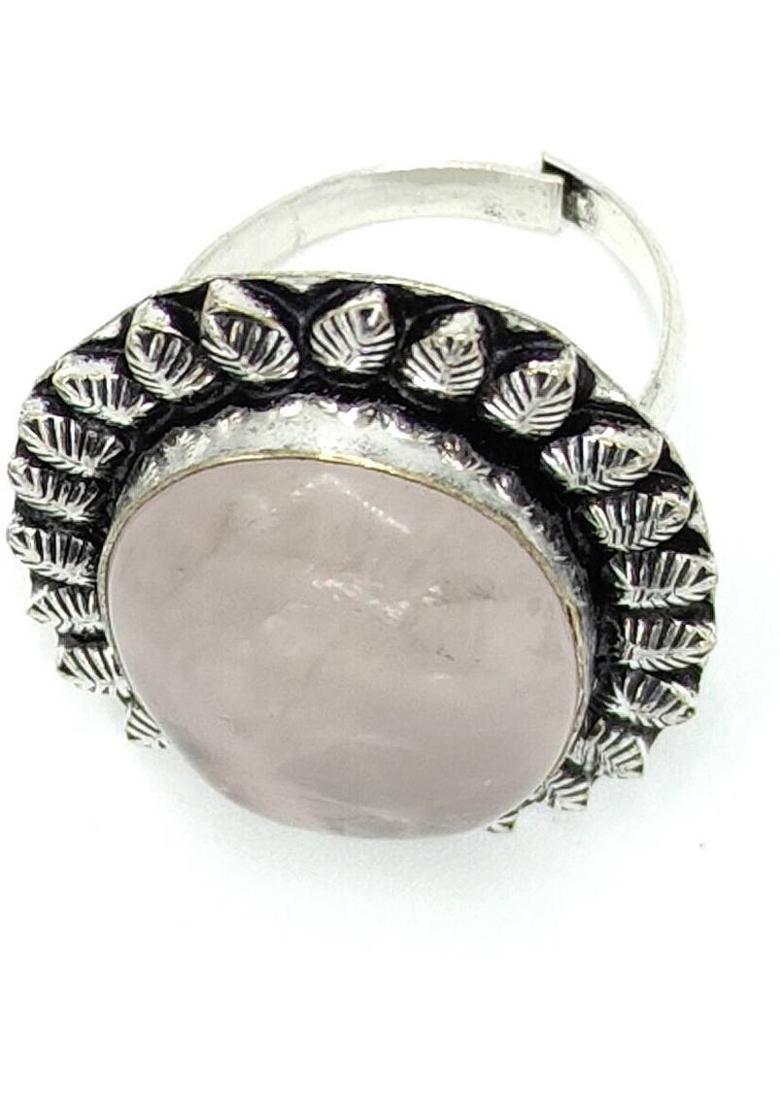 BHAGYA G Adjustable Rose Quartz Gemstone Ring for Women Men Crystal, Stone Quartz Ring - Indya