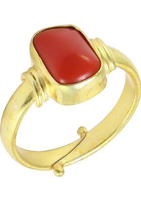 9.25 Ratti Coral Shell/Brass Coral Moonga Gemstone Adjustable Panchdhatu Pukhraj Ring Shell Ruby Ring