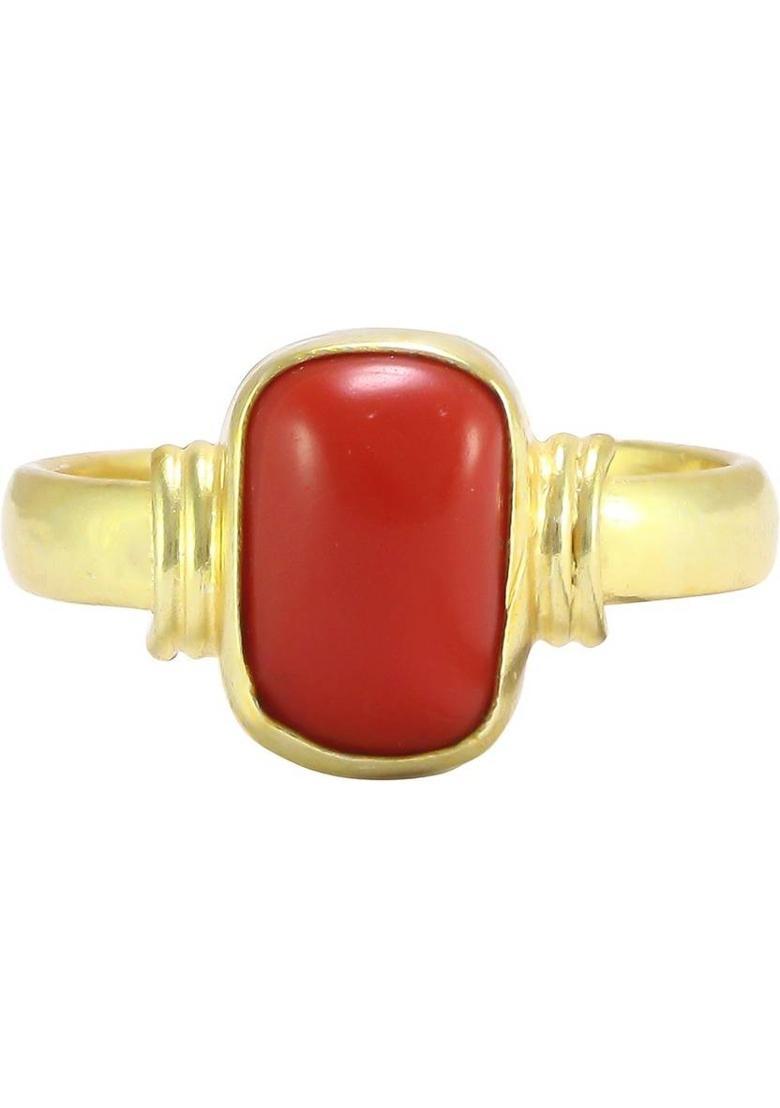 9.25 Ratti Coral Shell/Brass Coral Moonga Gemstone Adjustable Panchdhatu Pukhraj Ring Shell Ruby Ring - Indya