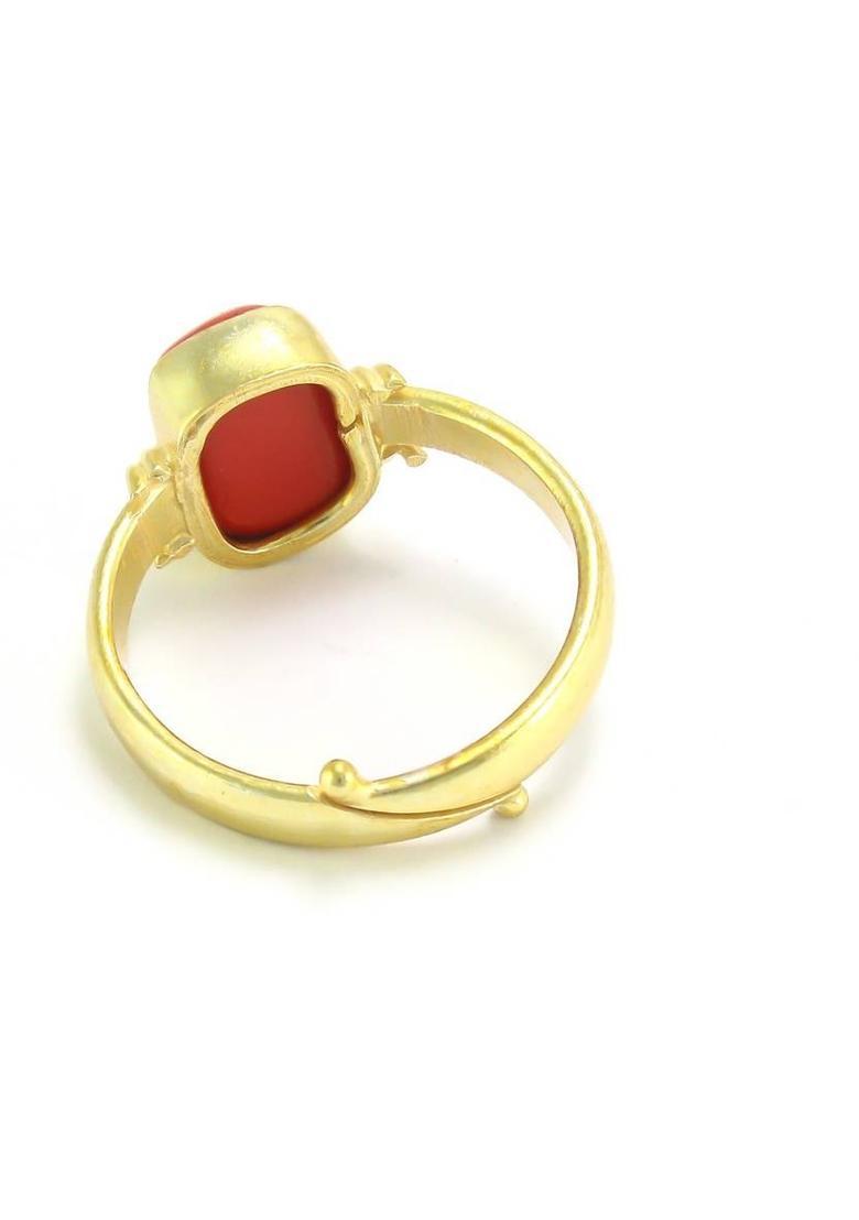 9.25 Ratti Coral Shell/Brass Coral Moonga Gemstone Adjustable Panchdhatu Pukhraj Ring Shell Ruby Ring - Indya