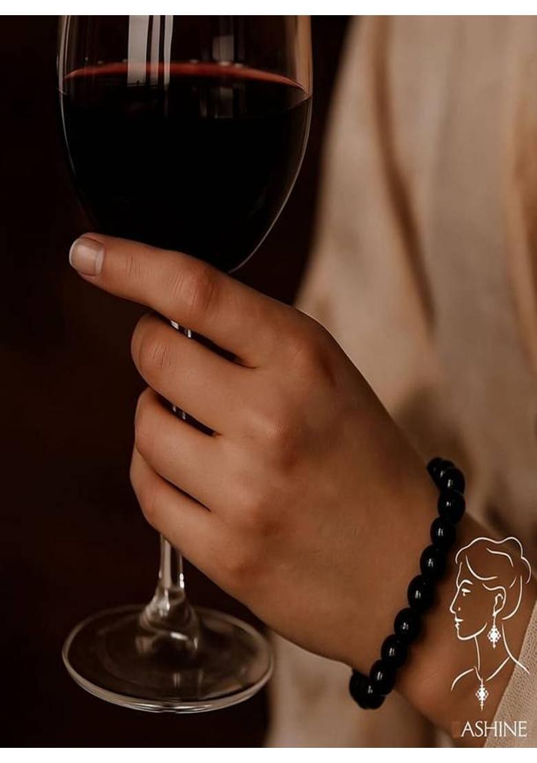 Crystal Pearl Black Silver Kada - Indya