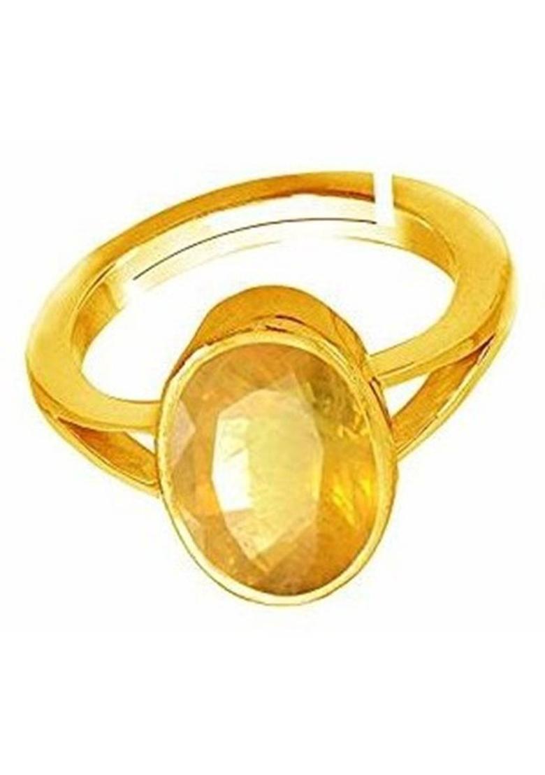 9.25 Carat Certified Unheated Untreatet A+ Quality Natural Original Gold Platted Yellow Sapphire Pukhraj Gemstone Adjustable Ring Metal Sapphire Gold Plated Ring - Indya