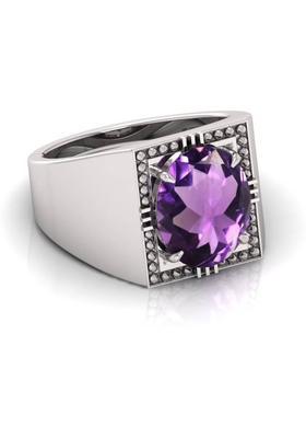 12.25 Ratti Katela Amethyst Gemstone Adjustable Ring With Lab CertificateFB Crystal Amethyst Silver Plated Ring
