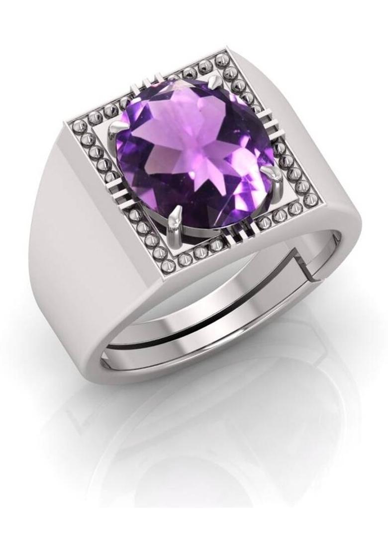 12.25 Ratti Katela Amethyst Gemstone Adjustable Ring With Lab CertificateFB Crystal Amethyst Silver Plated Ring - Indya