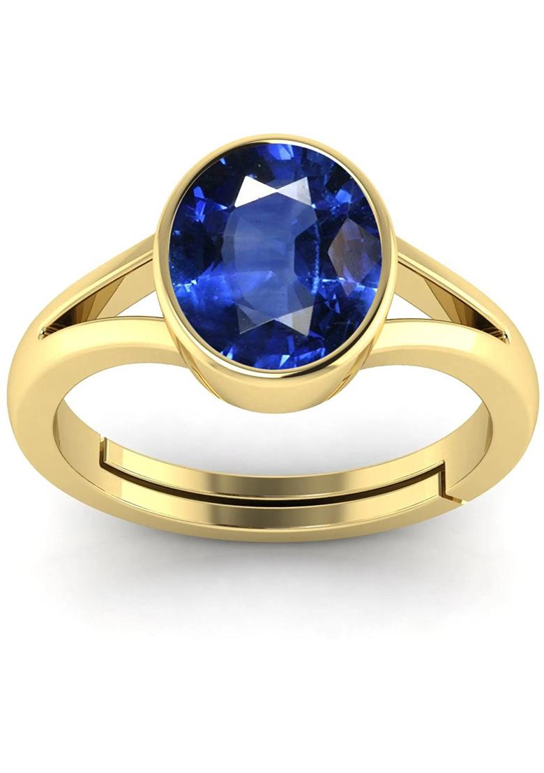 Original 11.25 Ratti Blue Sapphire Neelam Gem Stone Ring with Leb Certificate Brass Sapphire Ring - Indya