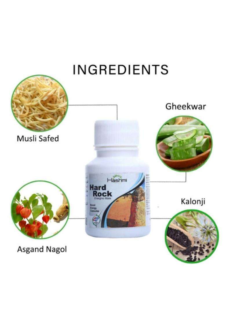 Hashmi Pharmacy Hard Rock Capsules are formulated with natural ingredients like Ashwagandha Safed Musli Gokshur Gheekwar and more. Pack Of 1 - Indya