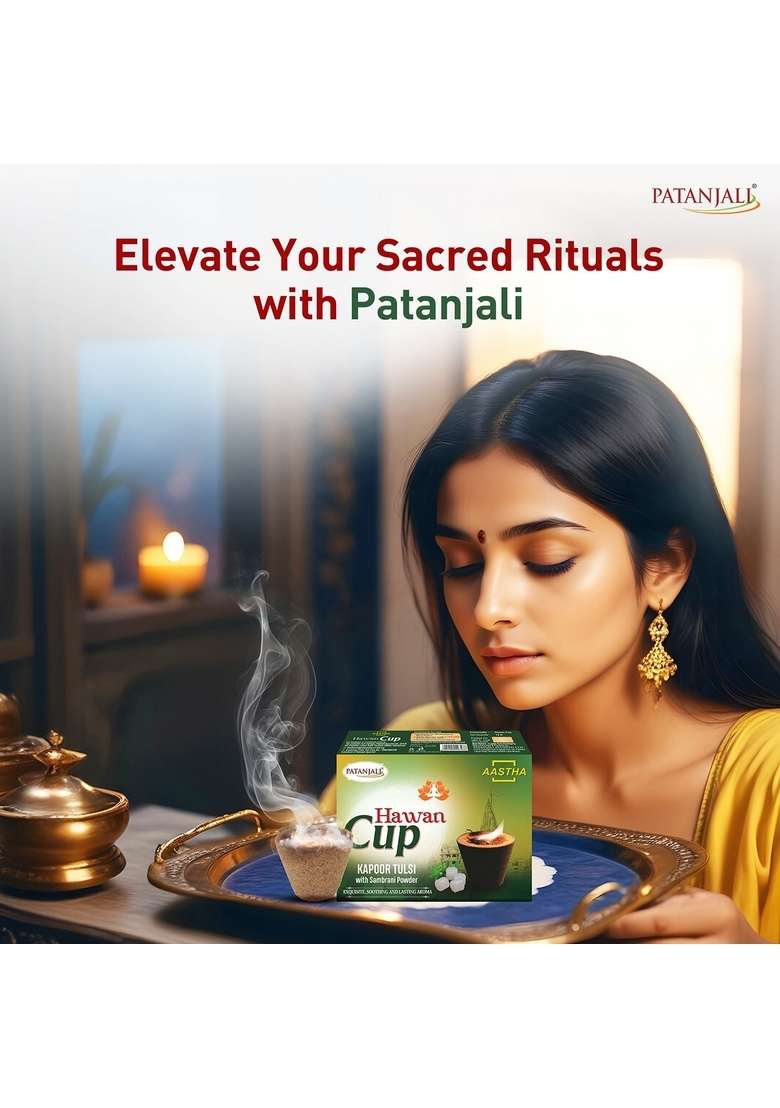 Patanjali Aastha Hawan Cup Kapoor Tulsi 3.18 oz (90 GM) - Indya