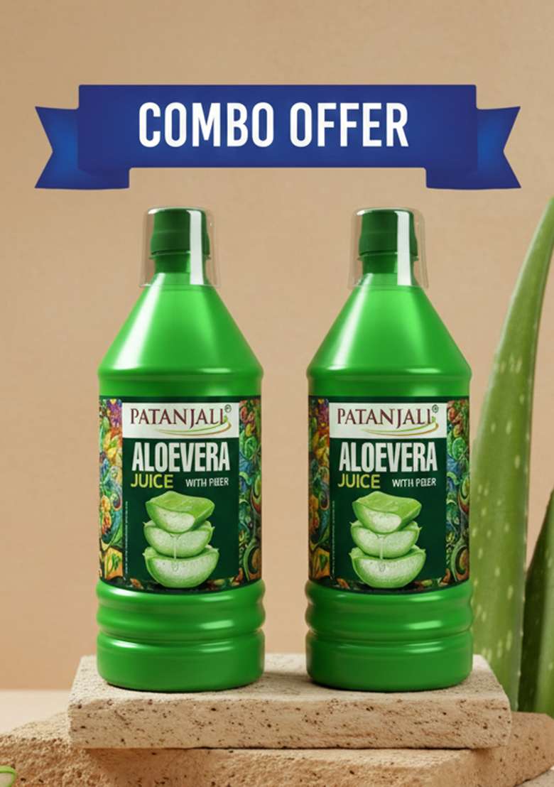 Patanjali Combo Aloevera Juice Fibre 1L (Pack Of 2) 67.63 oz (2000 ML) - Indya
