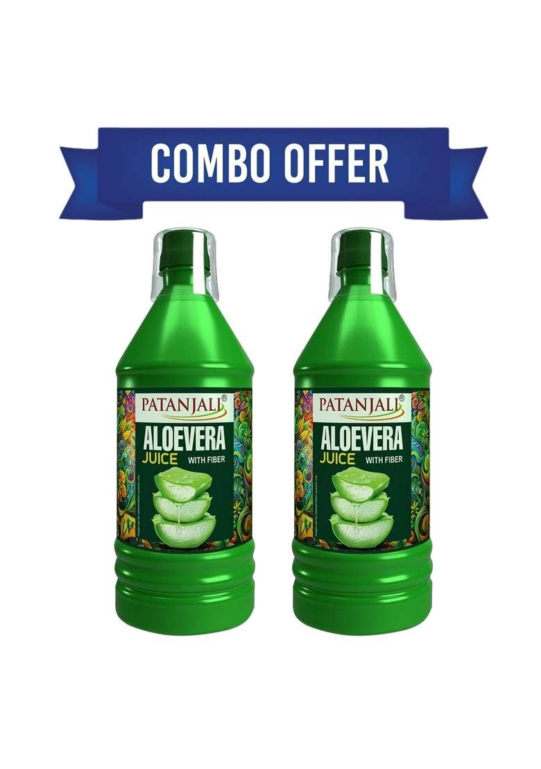 Patanjali Combo Aloevera Juice Fibre 1L (Pack Of 2) 67.63 oz (2000 ML) - Indya