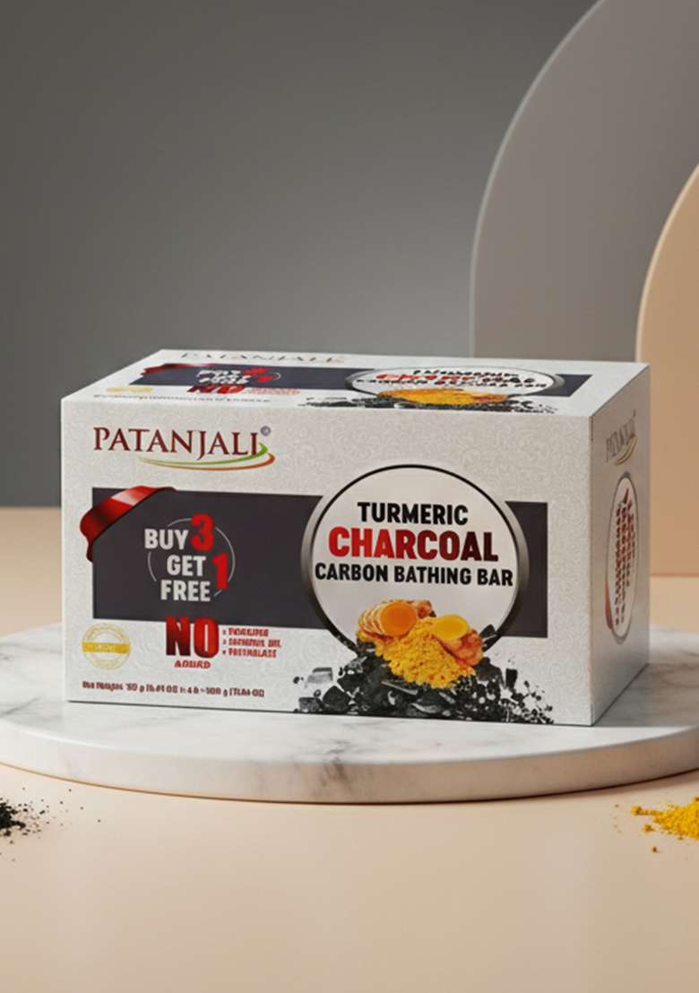 Patanjali Turmeric Charcoal Bathing Bar 125g (B3 G1) 13.23 oz (375 GM) - Indya