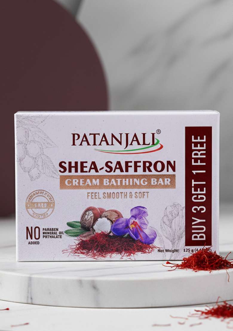 Patanjali Shea- Safron Cream Bathing Bar 125g (B3 G1) 13.23 oz (375 GM) - Indya
