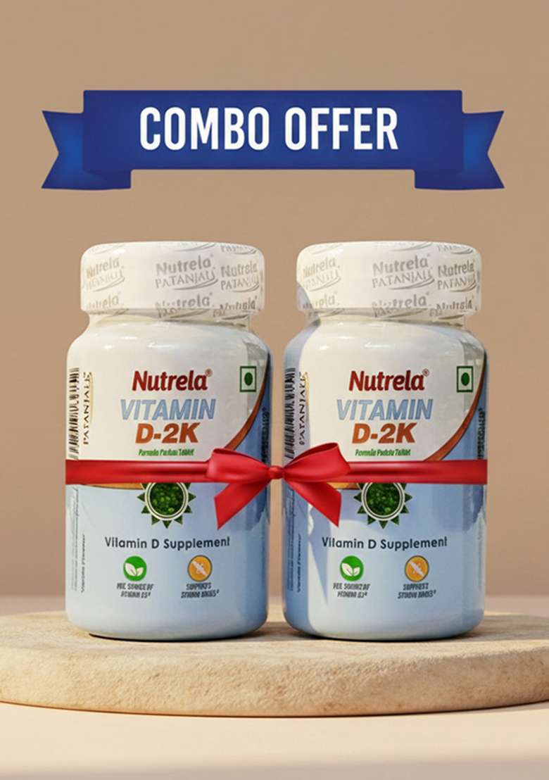 Patanjali Nutrela Vitamin D2K Natural - 60 Chewable Tablets for Men & Women - Vanilla Flavor (pack of 2) 0.56 oz (16 GM) - Indya