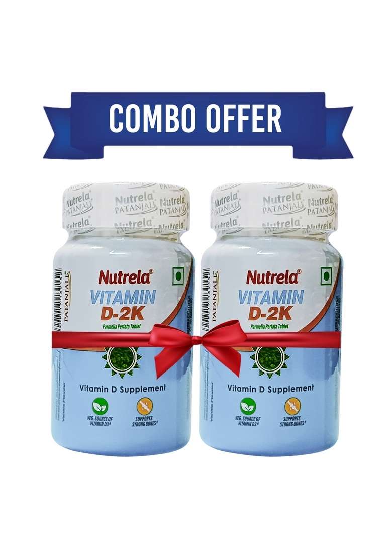 Patanjali Nutrela Vitamin D2K Natural - 60 Chewable Tablets for Men & Women - Vanilla Flavor (pack of 2) 0.56 oz (16 GM) - Indya