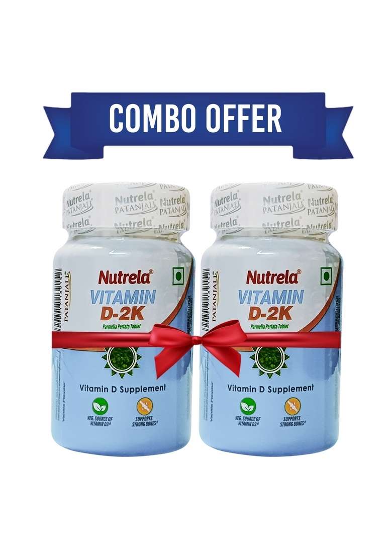 Patanjali Nutrela Vitamin D2K Natural - 60 Chewable Tablets for Men & Women - Vanilla Flavor (pack of 2) 0.56 oz (16 GM) - Indya
