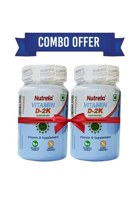 Patanjali Nutrela Vitamin D2K Natural - 60 Chewable Tablets for Men & Women - Vanilla Flavor (pack of 2) 0.56 oz (16 GM)