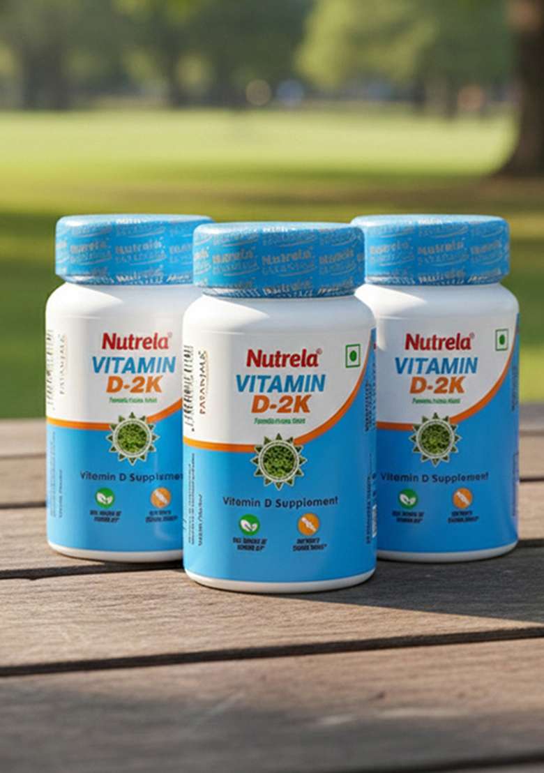 Patanjali Nutrela Vitamin D-2K Natural - 60 Chewable Tablets for Men & Women - Vanilla Flavor (pack of 3) 0.85 oz (24 GM) - Indya