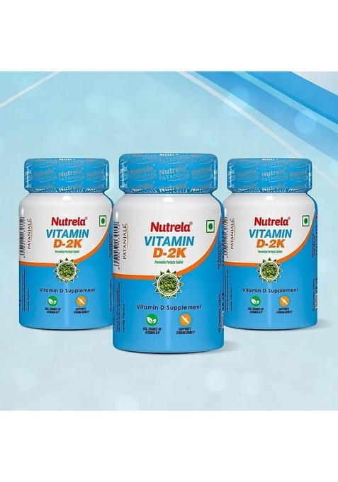Patanjali Nutrela Vitamin D-2K Natural - 60 Chewable Tablets for Men & Women - Vanilla Flavor (pack of 3) 0.85 oz (24 GM)