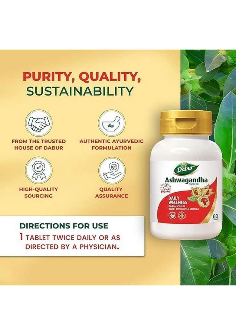DABUR Ashwagandha Tablets | Stress Relief , Rich in Antioxidants , Immunity Booster - Indya