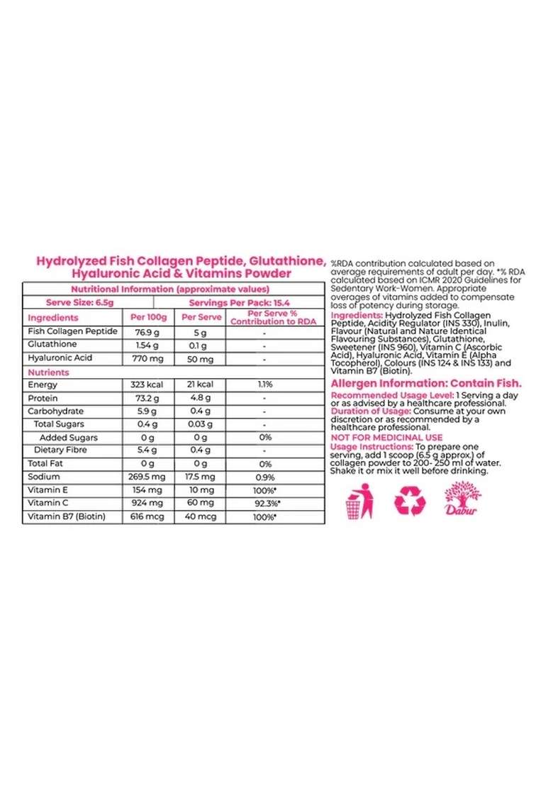 DABUR Siens By Dabur Hydrolyzed Marine Collagen , Powder with Glutathione, Hyaluronic Acid, Vitamin C Blueberry Lavender - Indya