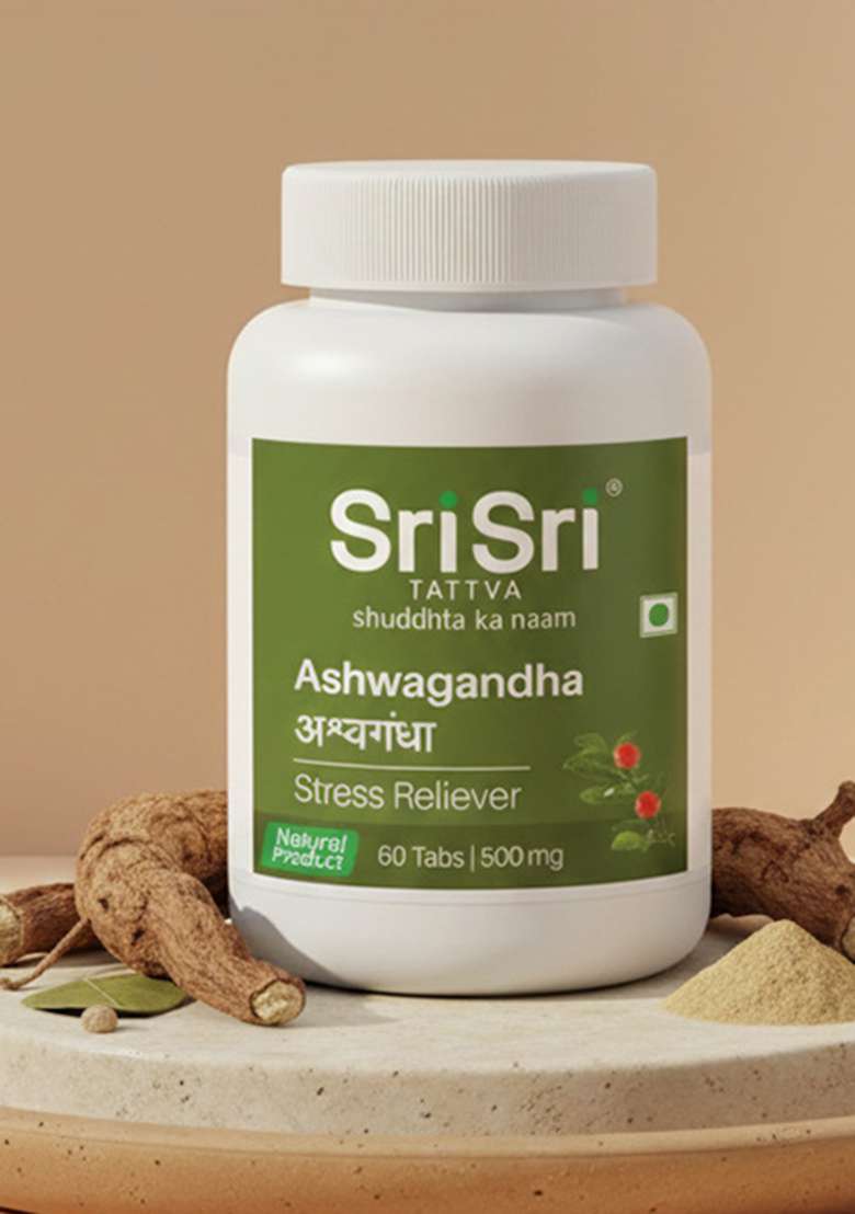 SRI SRI TATTV Ashwagandha - Stress Relief | Balances Nervous System | Promotes Quality Sleep | Restores Energy & Strength | 60 Tabs, 500 mg - Indya