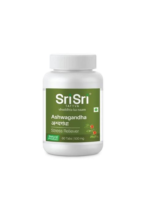 SRI SRI TATTV Ashwagandha - Stress Relief | Balances Nervous System | Promotes Quality Sleep | Restores Energy & Strength | 60 Tabs, 500 mg