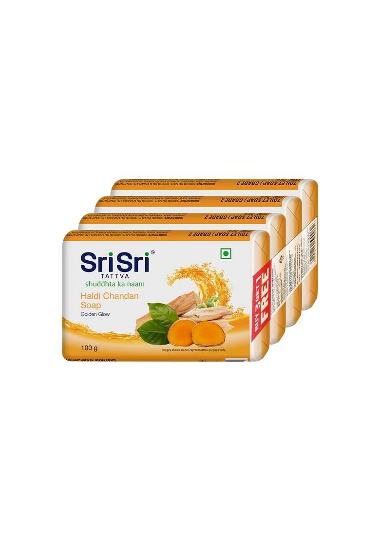 SRI SRI TATTV Haldi Chandan Soap | For A Golden Glow | Buy 3 Get 1 Free | 100 g Each - Indya