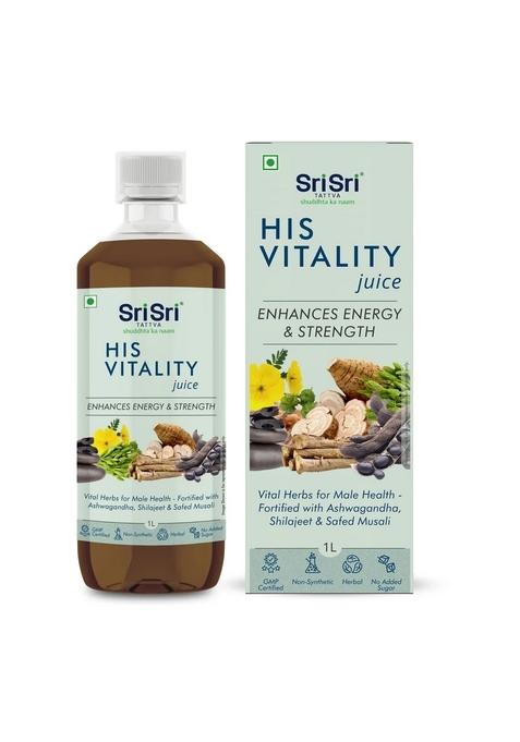 SRI SRI TATTV His Vitality Juice - Enhances Energy & Strength | Vital Herbs For Male Health - Fortified With Ashwagandha, Shilajeet & Safed Musali | 1 L