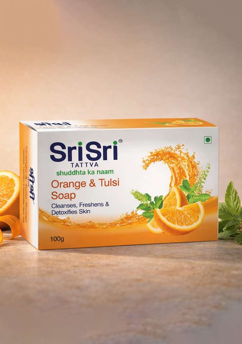 SRI SRI TATTV Orange & Tulsi Soap - Cleanses, Freshens & Detoxifies Body, 100 g - Indya