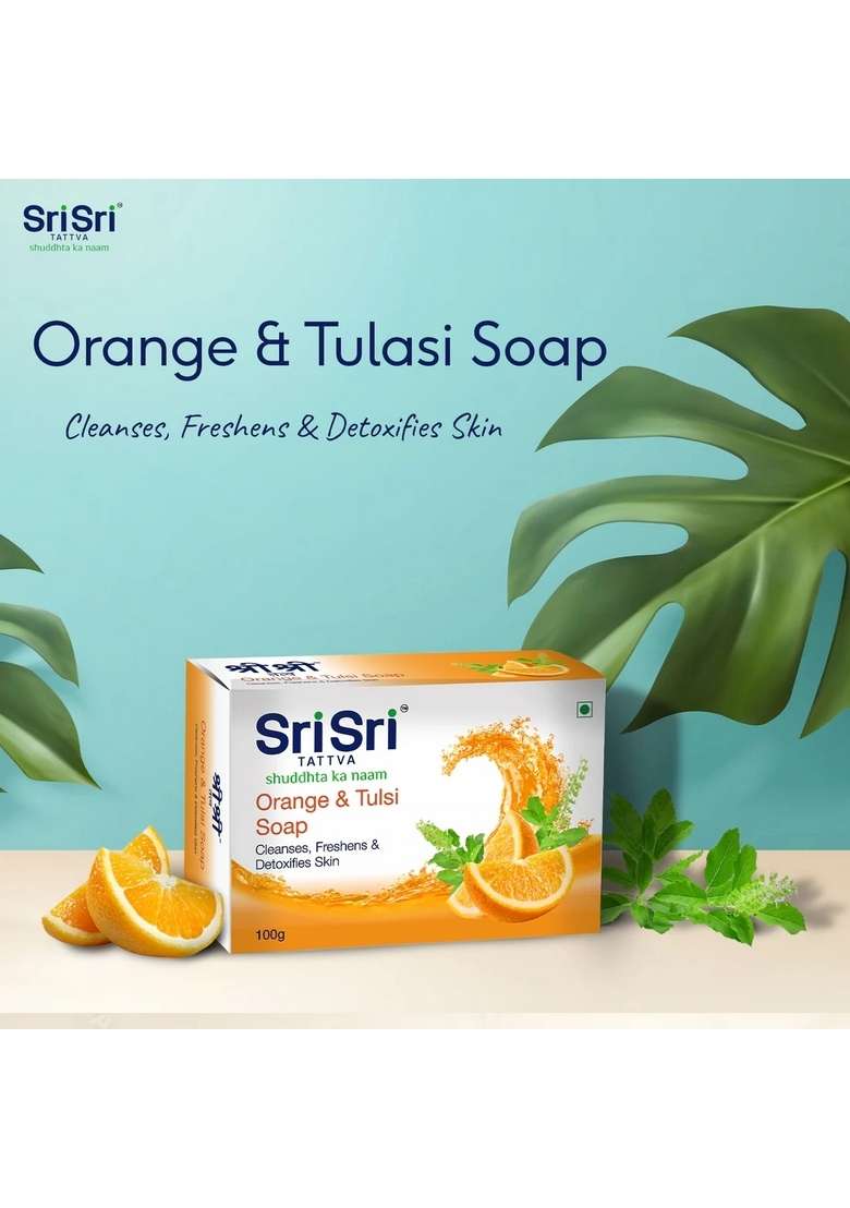 SRI SRI TATTV Orange & Tulsi Soap - Cleanses, Freshens & Detoxifies Body, 100 g - Indya