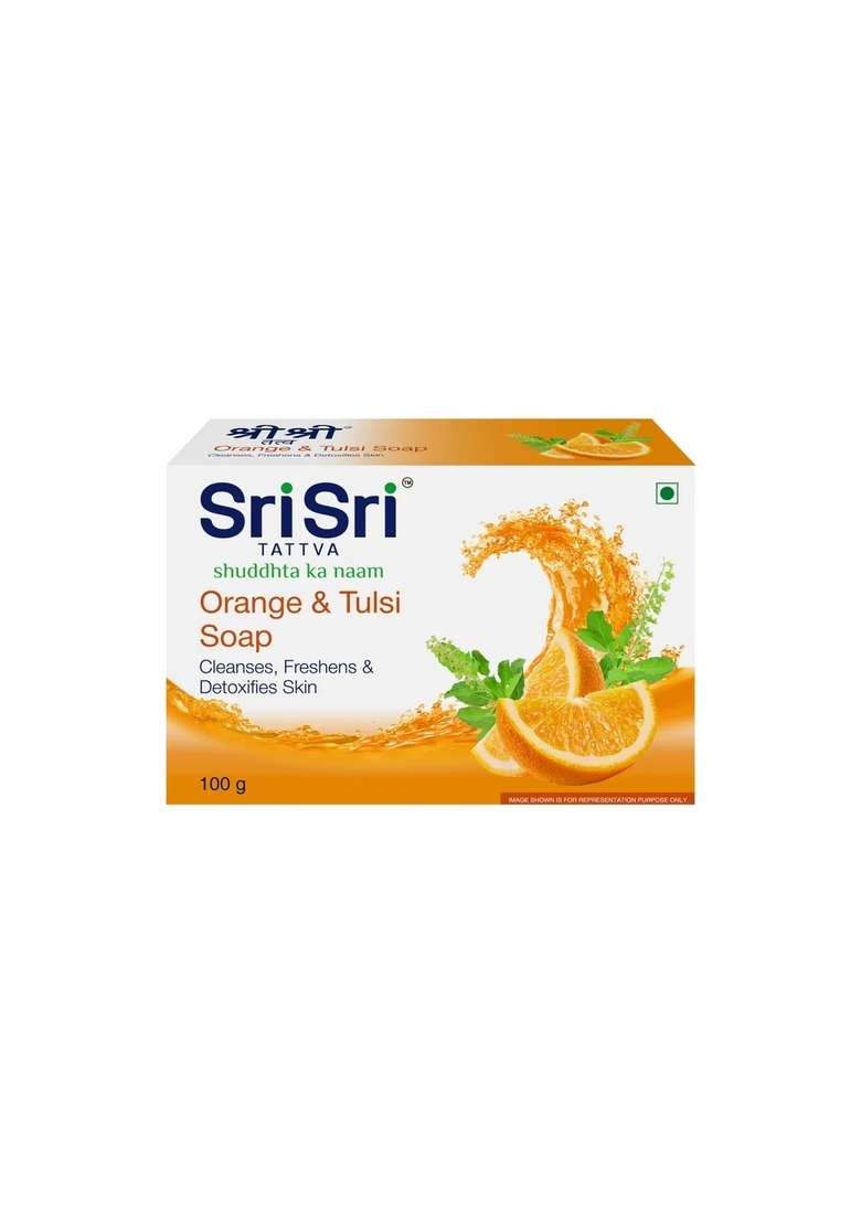 SRI SRI TATTV Orange & Tulsi Soap - Cleanses, Freshens & Detoxifies Body, 100 g - Indya