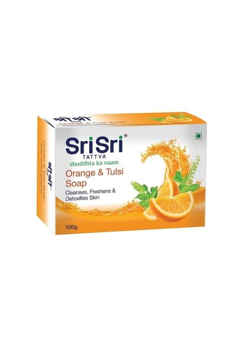SRI SRI TATTV Orange & Tulsi Soap - Cleanses, Freshens & Detoxifies Body, 100 g