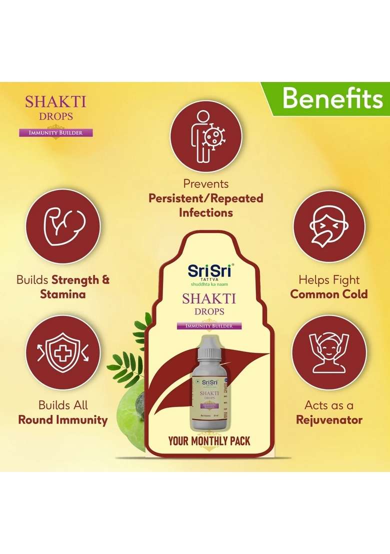 SRI SRI TATTV Shakti Drops - Ayurvedic Immunity Booster For All | Best For Strength & Stamina, Relief From Cold & Sore Throat | Monthly Pack | 30 ml - Indya