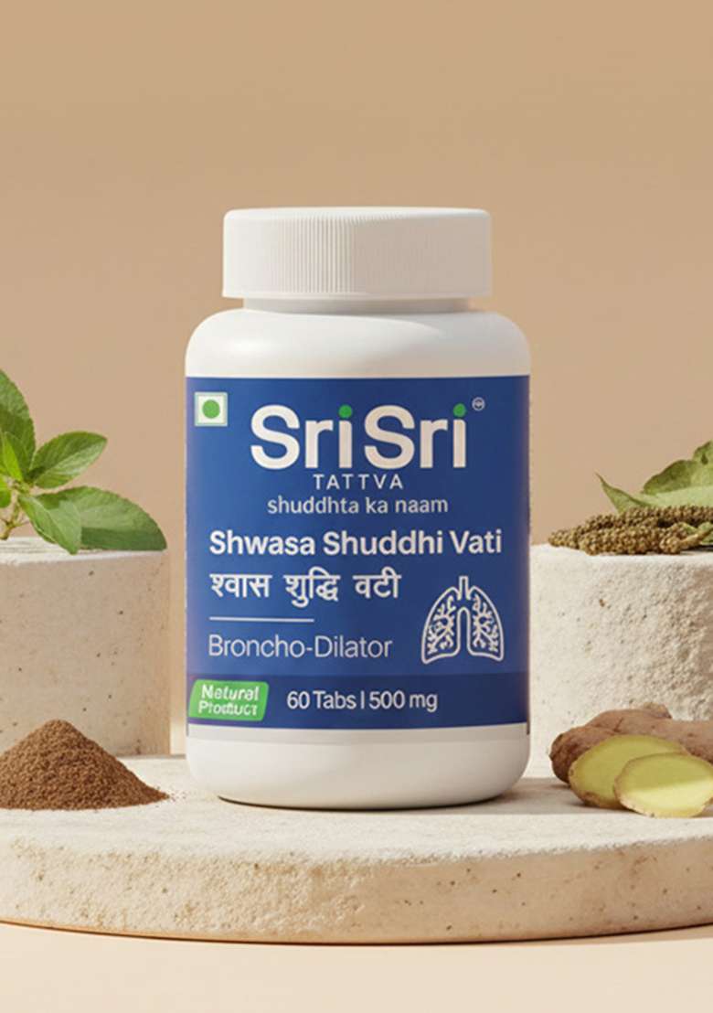 SRI SRI TATTV Shwasa Shuddhi Vati - Broncho Dilator, 60 Tabs | 500 mg - Indya