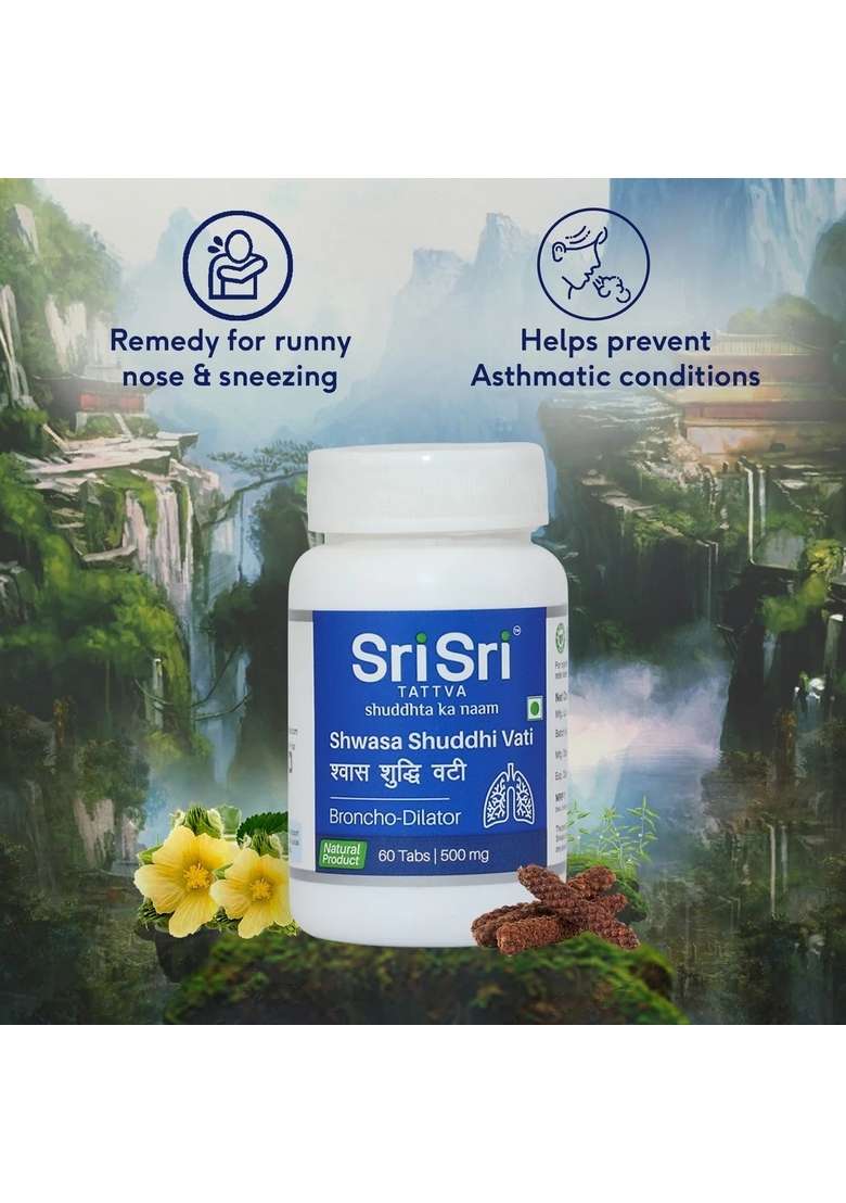 SRI SRI TATTV Shwasa Shuddhi Vati - Broncho Dilator, 60 Tabs | 500 mg - Indya