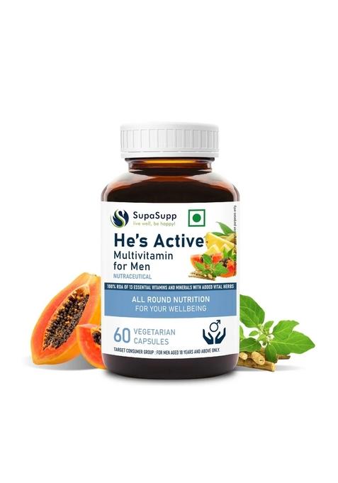 SRI SRI TATTV SupaSupp He's Active - Multivitamin for Men | All Round Nutrition For Men On The Go | Health Supplement | 60 Veg Cap, 500 mg