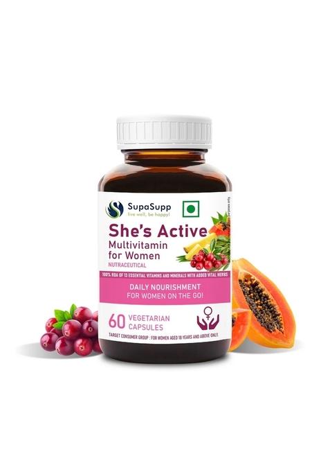 SRI SRI TATTV SupaSupp She's Active - Multivitamin For Women | Daily Nourishment For Women On The Go | Health Supplement | 60 Veg Cap, 500 mg