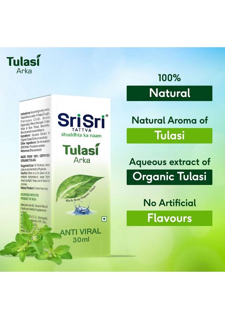 SRI SRI TATTV Tulasi Arka - Ayurvedic Anti Viral Drop | Natural Immunity Booster for Adults | Strengthens Respiratory System | 30ml - Indya