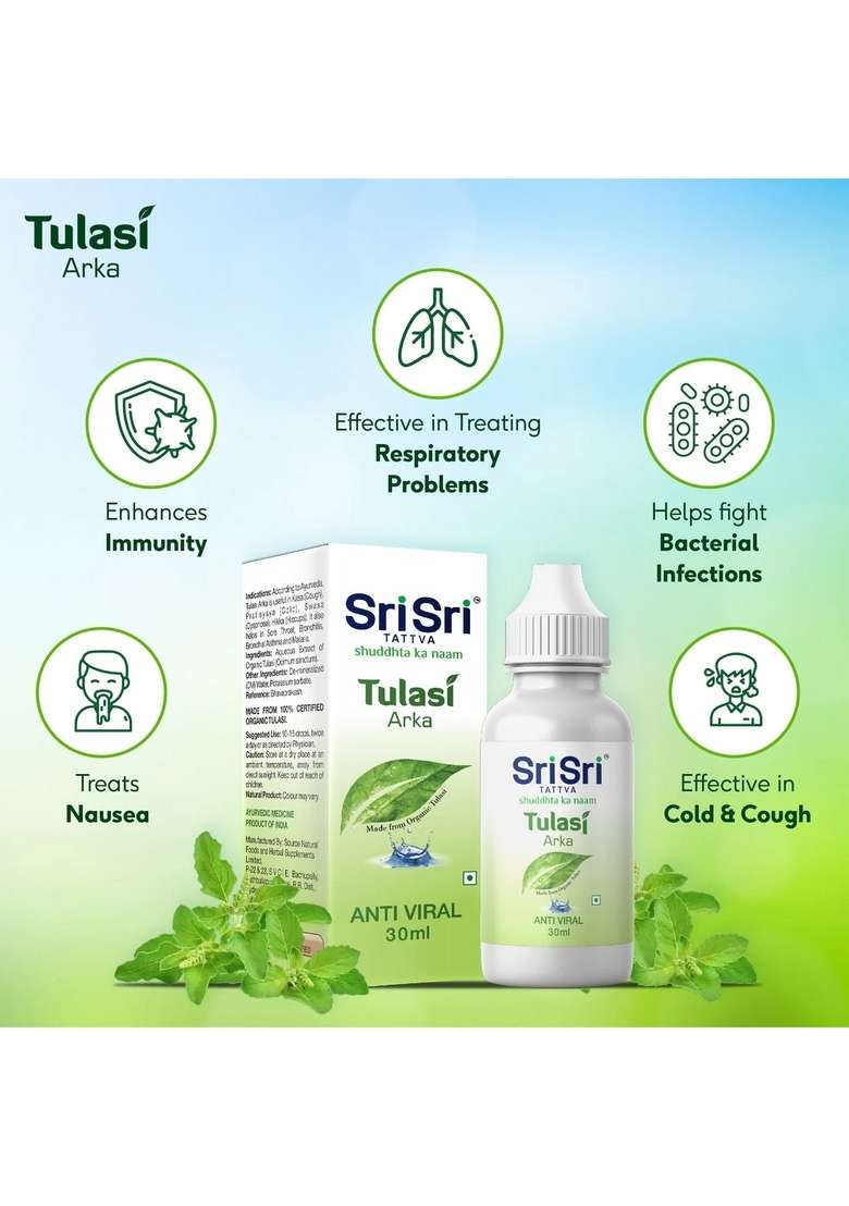 SRI SRI TATTV Tulasi Arka - Ayurvedic Anti Viral Drop | Natural Immunity Booster for Adults | Strengthens Respiratory System | 30ml - Indya