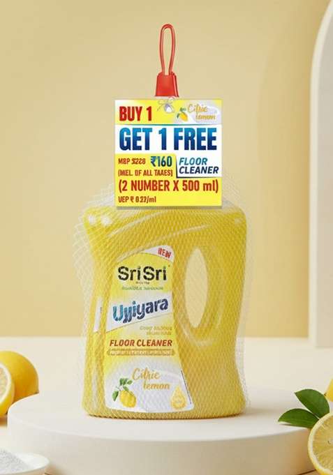 SRI SRI TATTV Ujjiyara Floor Cleaner Citric Lemon - Long Lasting Freshness, 500 ml (Buy 1 Get 1)