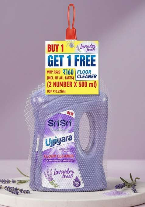 SRI SRI TATTV Ujjiyara Floor Cleaner Lavender Fresh - Long Lasting Freshness, 500 ml (Buy 1 Get 1)