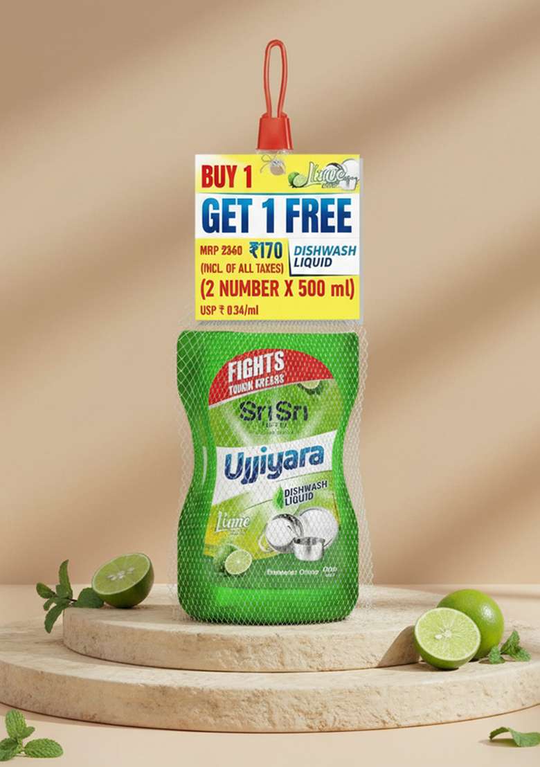 SRI SRI TATTV Ujjiyara Liquid Dishwash Lime - Removes Odour, 500 ml (Buy 1 Get 1) - Indya