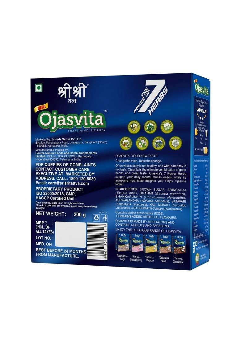 SRI SRI TATTV Vanilla Ojasvita - Sharp Mind & Fit Body, 200 g - Indya