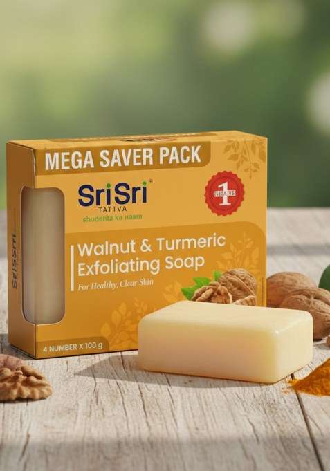 SRI SRI TATTV Walnut & Turmeric Exfoliating Soap | For Healthy, Clear Skin | 100 g Each | Pack of 4