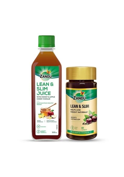 Zandu Emami Lean & Slim juice (500 ml) & Lean & Slim Ayurvedic Metabolism Booster Capsules