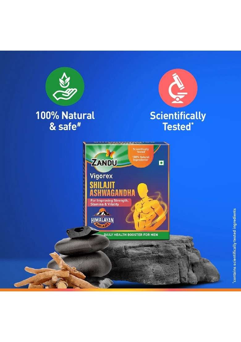 Zandu Emami Vigorex Shilajit Ashwagandha Capsules for Strength, Stamina & Vitality (60 Caps) - Indya